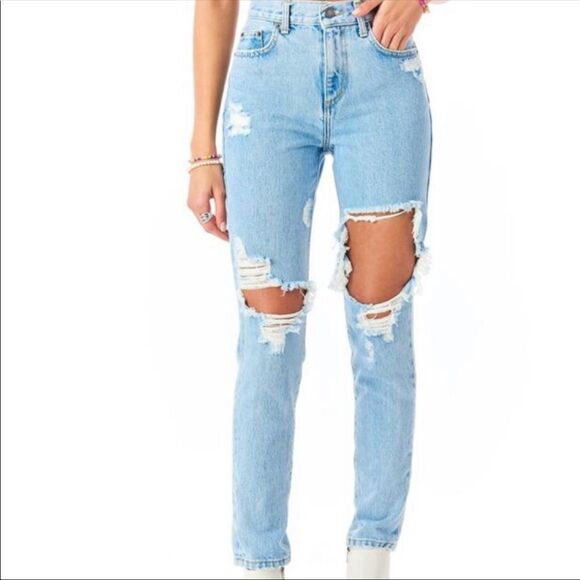 LF Carmar Blue Ripped Alexander Hannah Baggy Trendy Distressed Boyfriend Jeans - Picture 4 of 11
